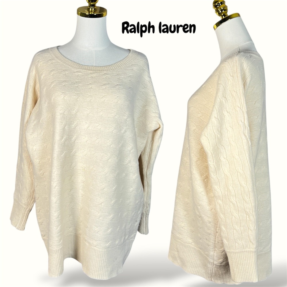Ralph Lauren Sport Cream Cable Knit Wool Rabbit Hair Blend Sweater Size M